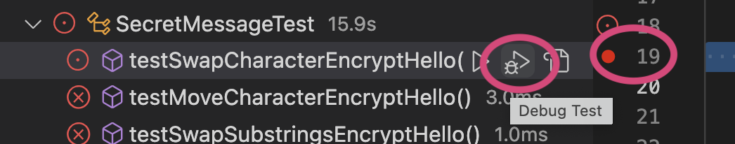 Debug testSwapCharacterEncryptHello