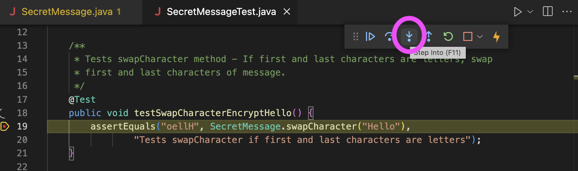 Step Into assertEquals