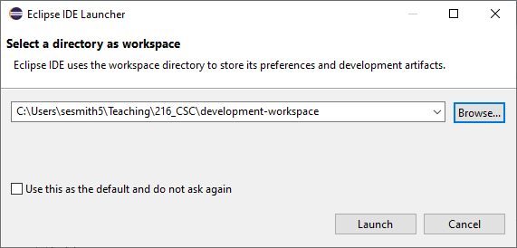 *Selecting a Workspace*