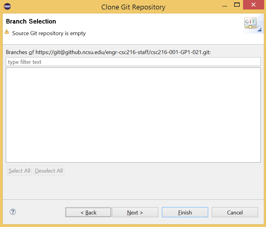 Figure: Warning for Empty Remote Repository