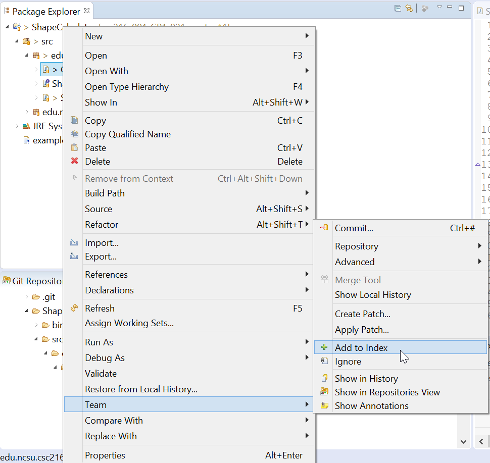 Figure: Adding Files to your Staging Area Using eGit