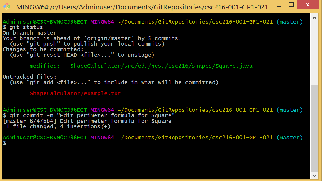 Figure: Commit Files Using Git Bash