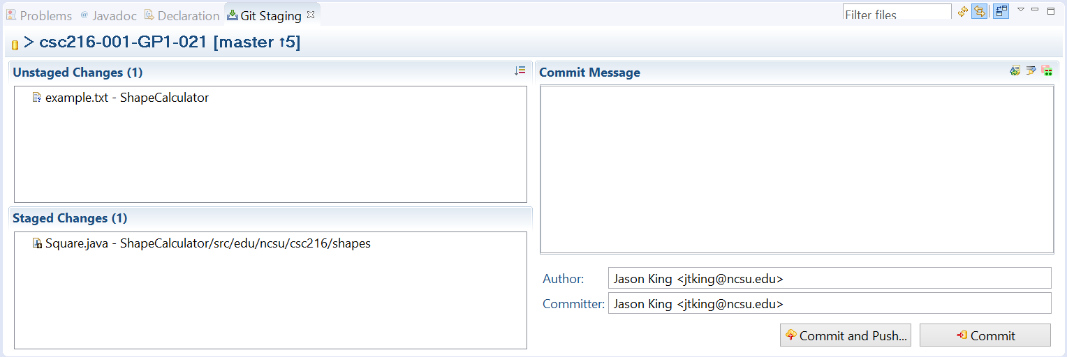 Figure: Staging Area View in Eclipse