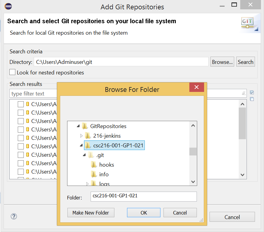Figure: Add Git Repositories Window