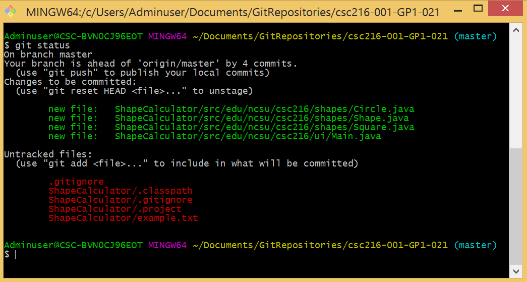 Figure: Adding Files to your Staging Area Using Git Bash