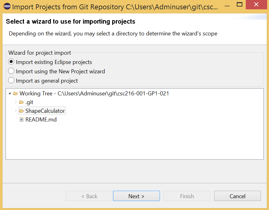 Figure: Importing an Existing Project from your Repository