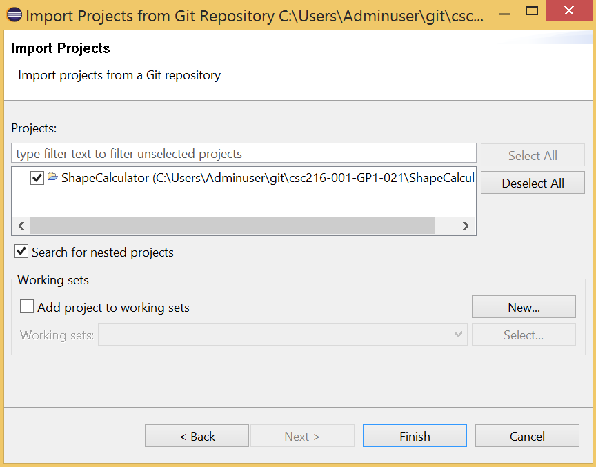 Figure: Importing an Existing Project from your Repository