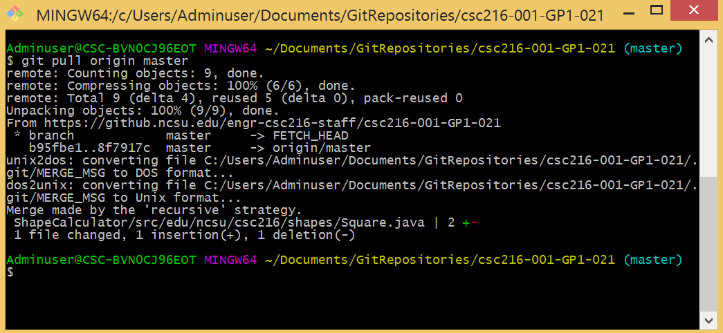 Figure: Pulling Using Git Bash