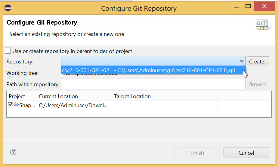 Figure: Selecting a Git Repository