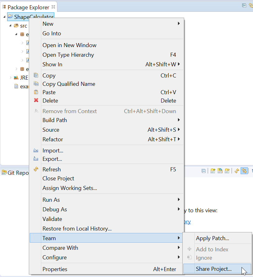 Figure: Sharing an Eclipse Project to Your Git Repository