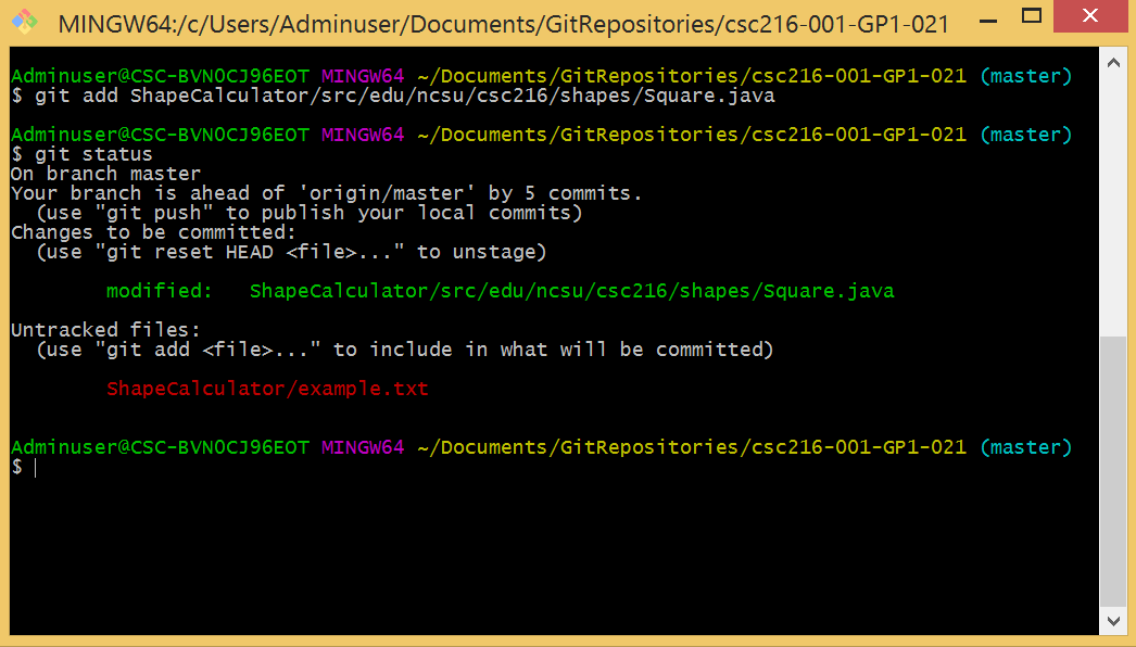 Figure: Adding an Edited File Using Git Bash