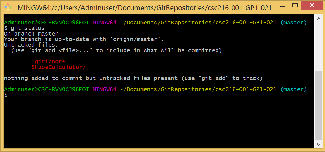 Figure: Checking the Status of Your Repository in Git Bash