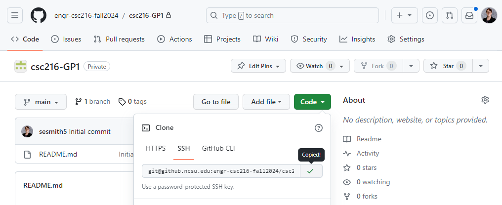 Figure: Getting the GitHub repository's clone URL