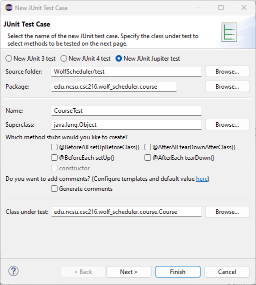 Figure: Create `CourseTest` Class