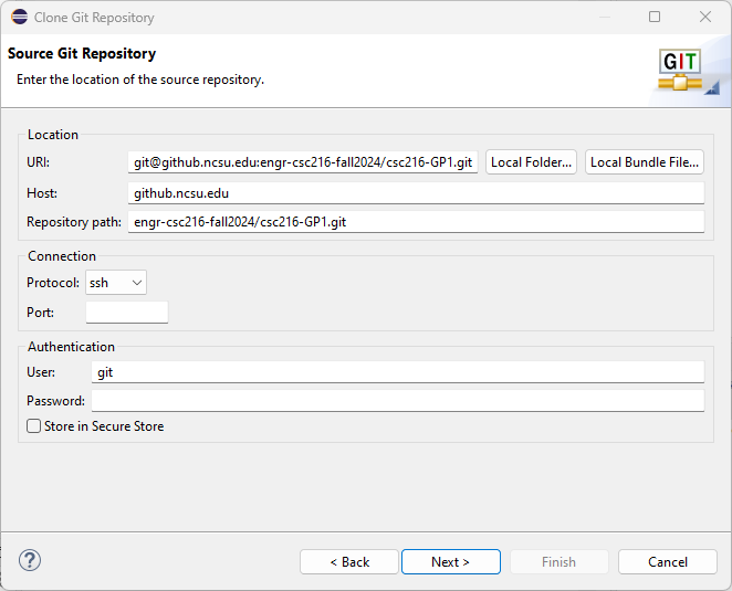Figure: Cloning a Git Repository - Entering the URL