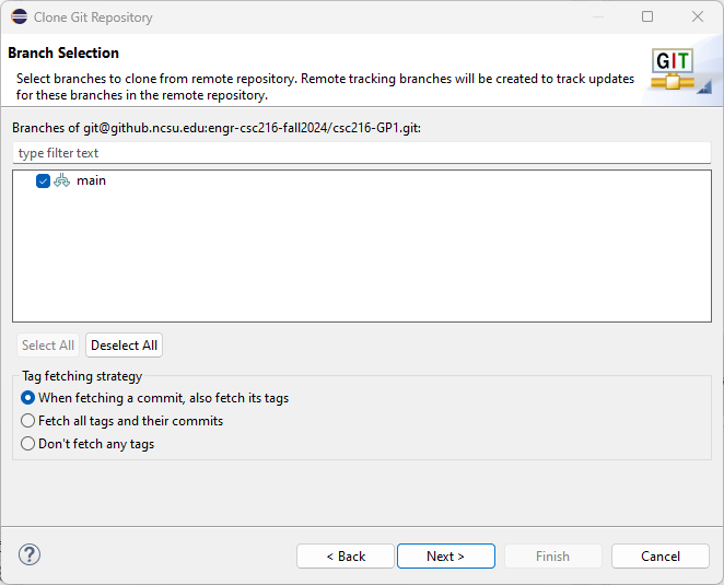 Figure: Cloning a Git Repository - Selection of `main` Branch