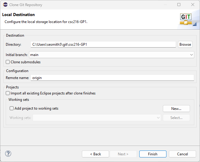 Figure: Cloning a Git Repository - Selecting Location of Local Copy