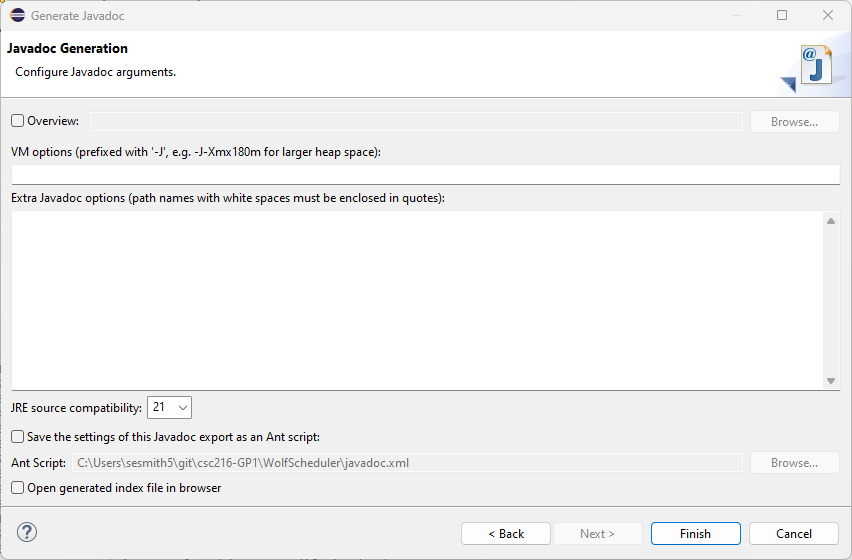 Figure: Generate Javadoc JRE Source Compatibility