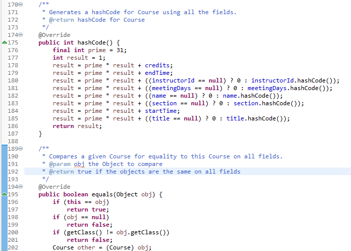 Figure: Generated `equals()` and `hashCode()` Methods