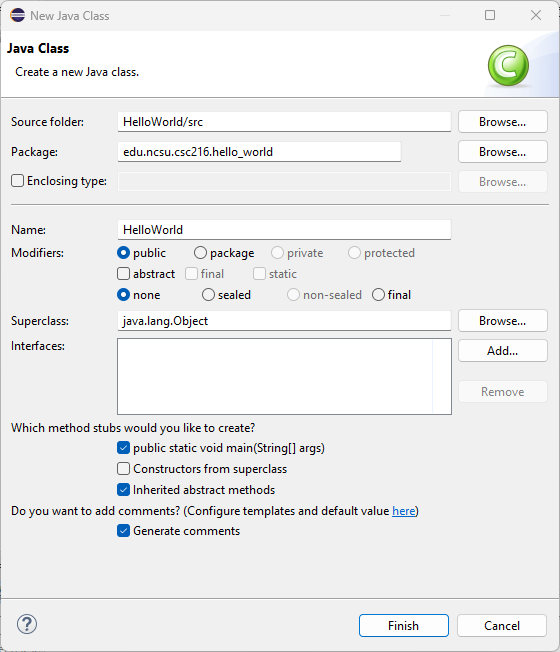 Figure: New class wizard