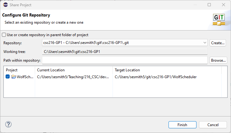 Figure: Adding a Project to a Git Repository