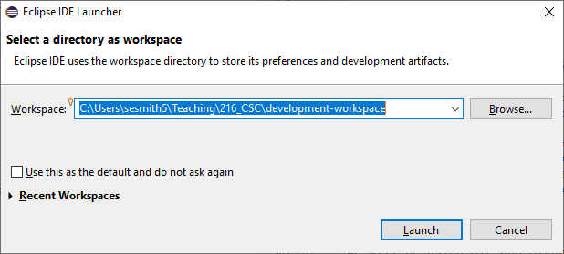 Figure: Eclipse Workspace Launcher