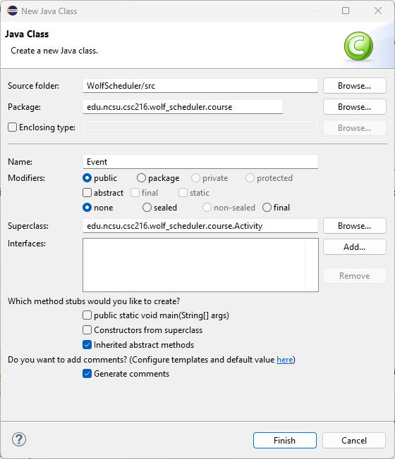 Figure: Create Event Class