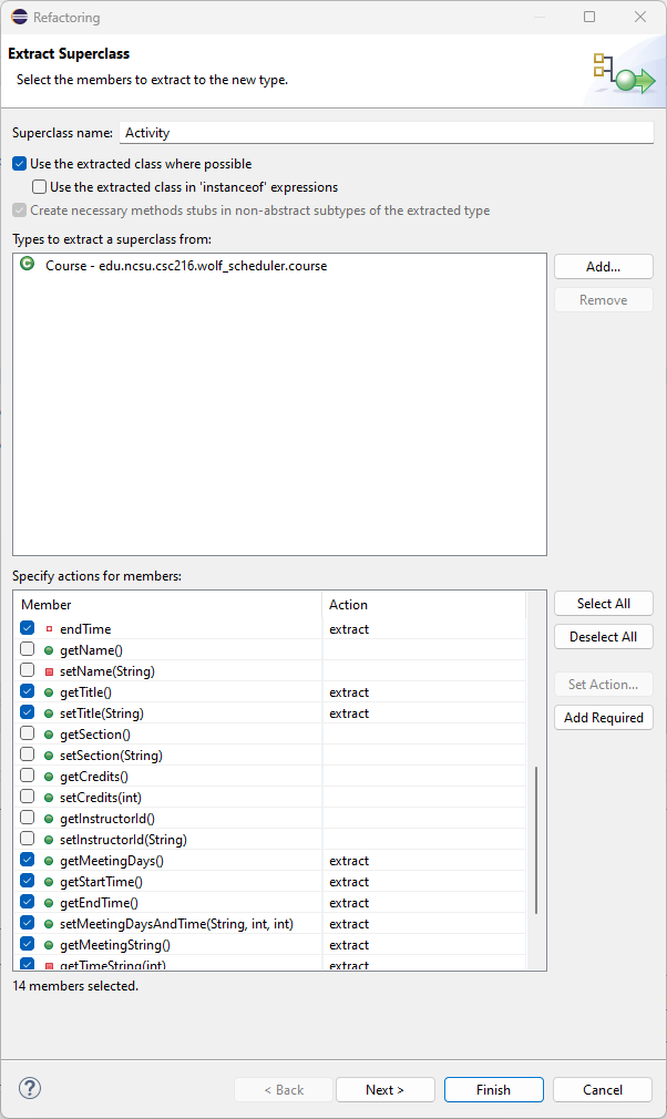 Figure: Extracting a Super Class