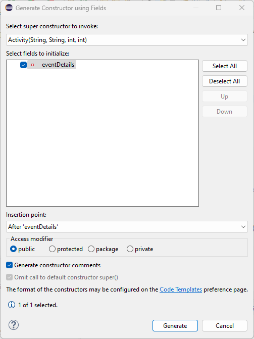 Figure: Generate Event Constructor