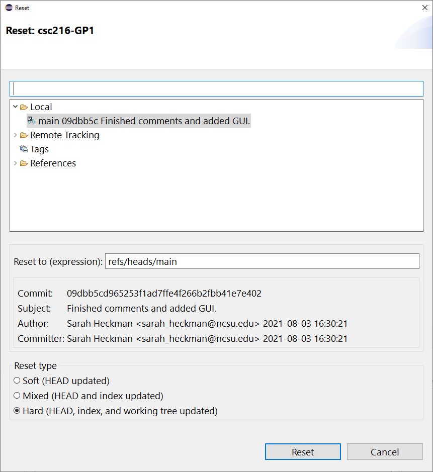 Figure: Resetting Files