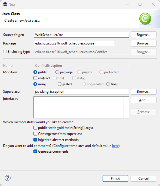 Figure: Create an exception