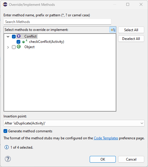 Figure: Implementing `Conflict.checkConflict(Activity)