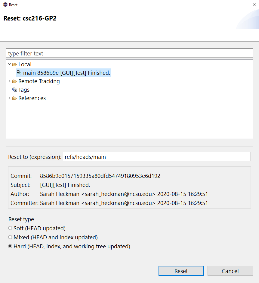 Figure: Resetting Files